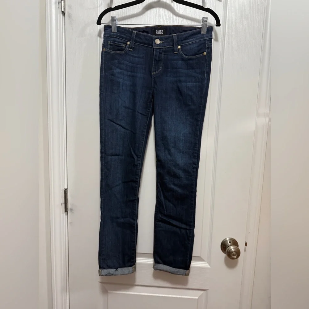 Paige Skyline Skinny Crop cuffed Hem Jeans women’s Sz 26 dark blue closet staple